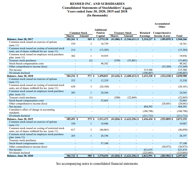 Statement of Stockholder’s Equity