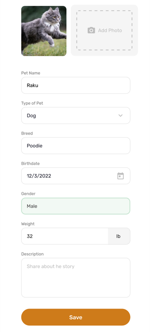 Example of a pet profile
